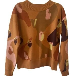 Never Fully Dressed Artist Sweater Jacquard Bold Print Beige Brown Size 6